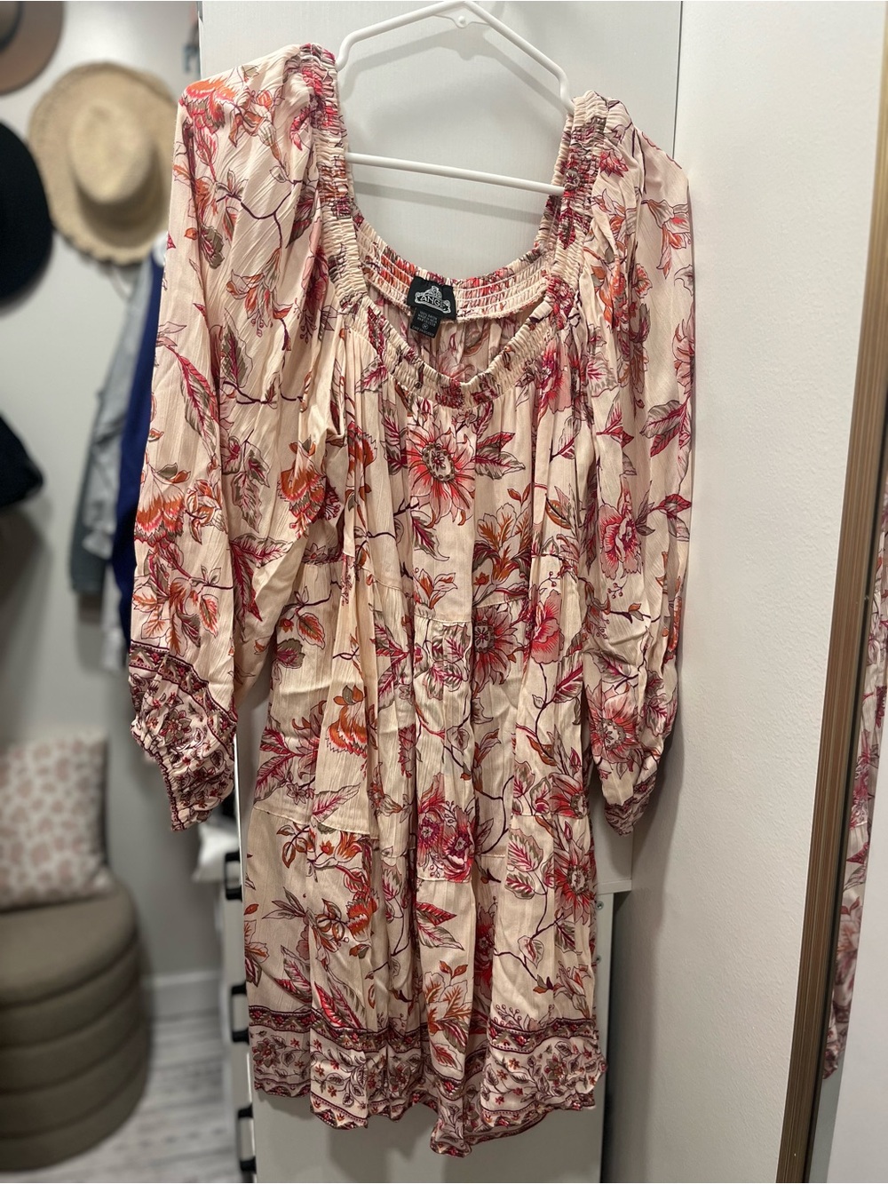 Angie Cream Dress with Pink and Orange Floral Print